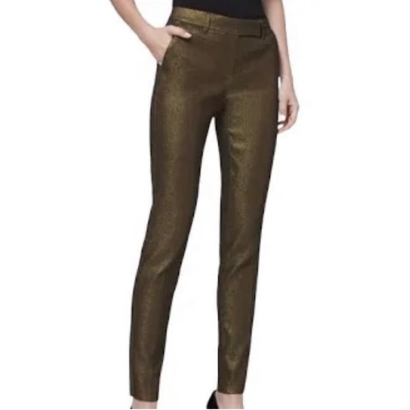 White House Black market lurex Jaguared Metallic gold slim ankle slim pants. - Picture 4 of 15